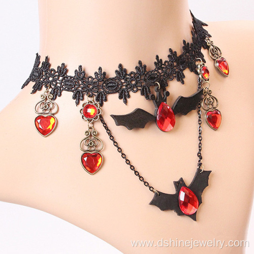 Stylish black lace choker bat Pendant Necklace